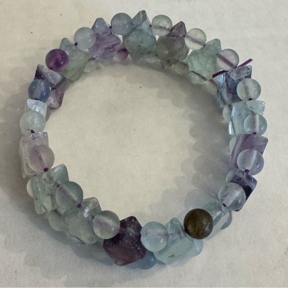 Natural Gemstones VTG Jade Quartz Stretch Bracelet Green Purple Argyle Diamonds - Picture 13 of 16